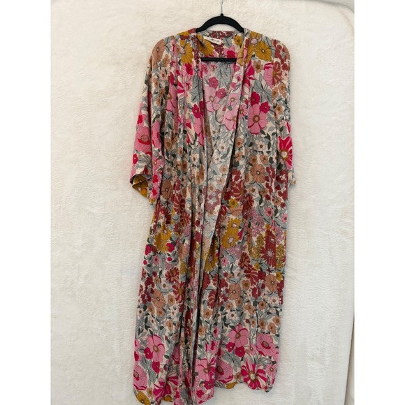 NATURAL LIFE Other - Natural Life Floral Kimono Robe L/XL Pink Mustard Yellow Boho Duster Coverup